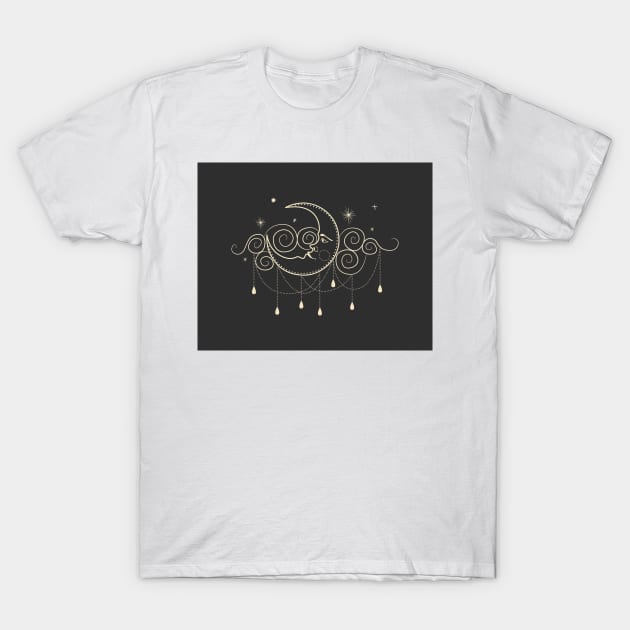 Dreamy Moon and Stars Illustration T-Shirt by Zombie Girls Design